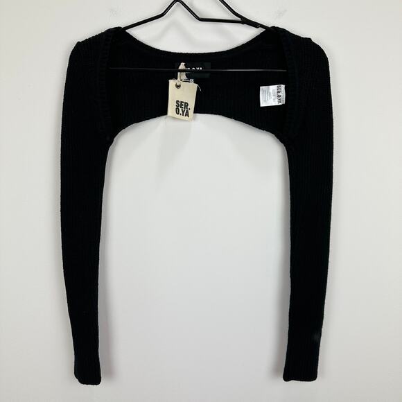SER.O.YA Ribbed Knit Shrug Sweater Long Sleeve Open Crop Black Balletcore XS NWT - Picture 4 of 8